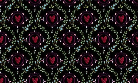 Hand Drawn floral seamless pattern. Damask floral ornament. Stock Illustration