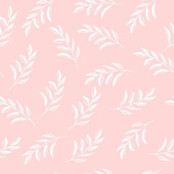 Hand drawn floral seamless pattern. Branches on blush pink background. Easy t Stock Illustration