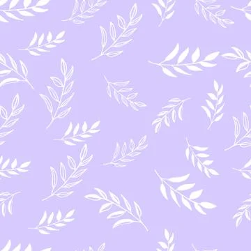 Hand drawn floral seamless pattern. Branches on pastel violet background. Eas Stock Illustration