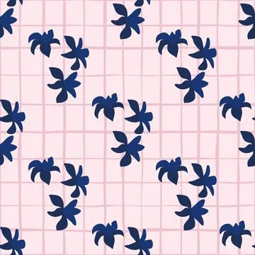 Hand drawn floral seamless pattern with bright navy blue hawaii flower silhou Illustrazione stock