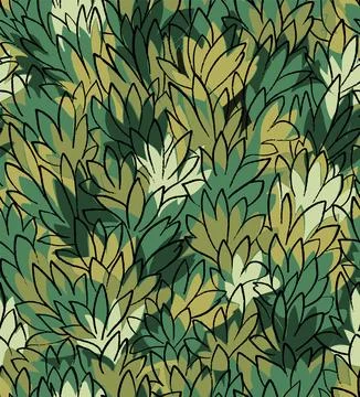 Hand drawn floral seamless pattern with green leaves. Stock Illustration