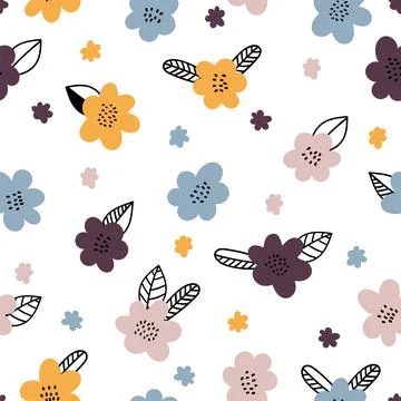 Hand drawn floral seamless pattern. Cute background with flowers. Graphic d.. Stock Illustration