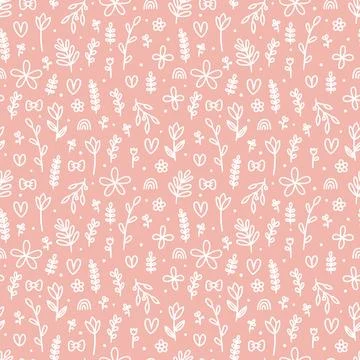 Hand drawn floral seamless pattern. Cute background with flowers. Simple gr.. Stock Illustration