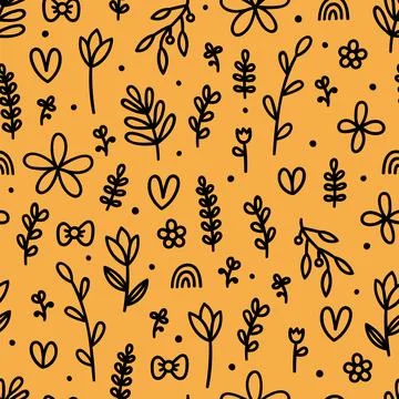 Hand drawn floral seamless pattern. Cute background with flowers. Simple gr.. Illustrazione stock