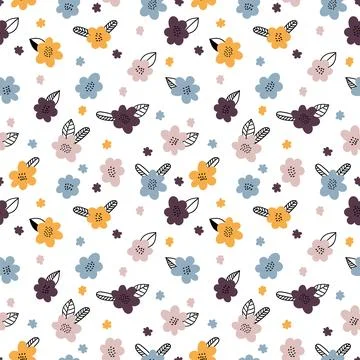 Hand drawn floral seamless pattern. Scandinavian style. Graphic design. Cut.. Illustrazione stock