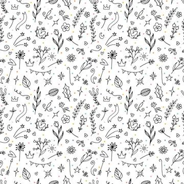 Hand drawn floral seamless pattern. Abstract background. Flower design elem.. Stock Illustration