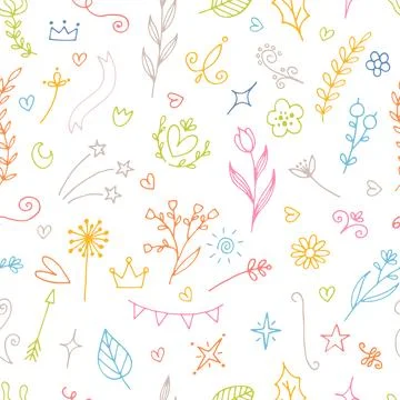 Hand drawn floral seamless pattern. Abstract background. Flower design elem.. Stock Illustration