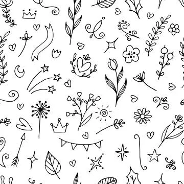 Hand drawn floral seamless pattern. Abstract background. Flower design elem.. Stock Illustration