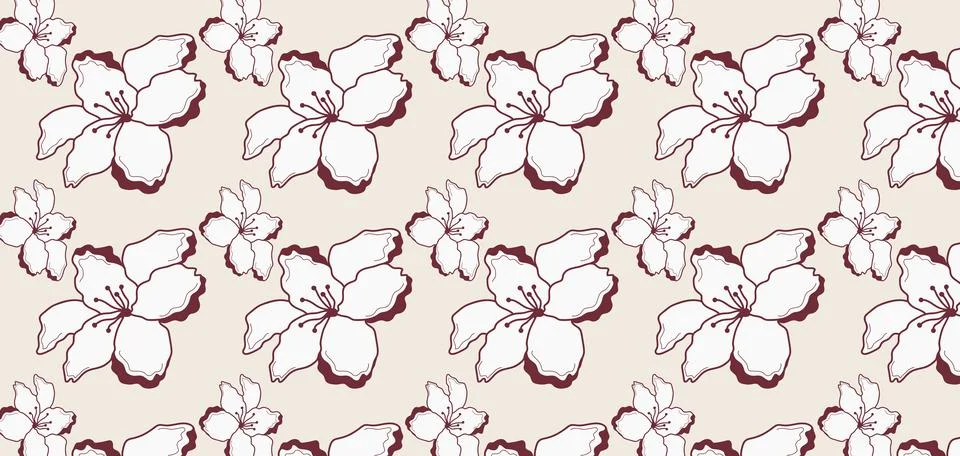 Hand drawn floral seamless pattern. Pastel boho background in minimalist fo.. Stock Illustration