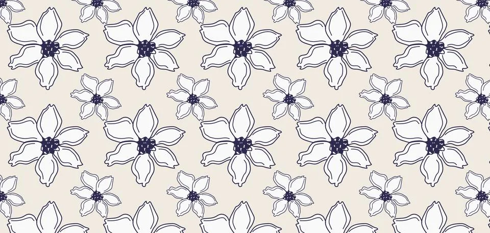 Hand drawn floral seamless pattern. Pastel boho background in minimalist fo.. Stock Illustration