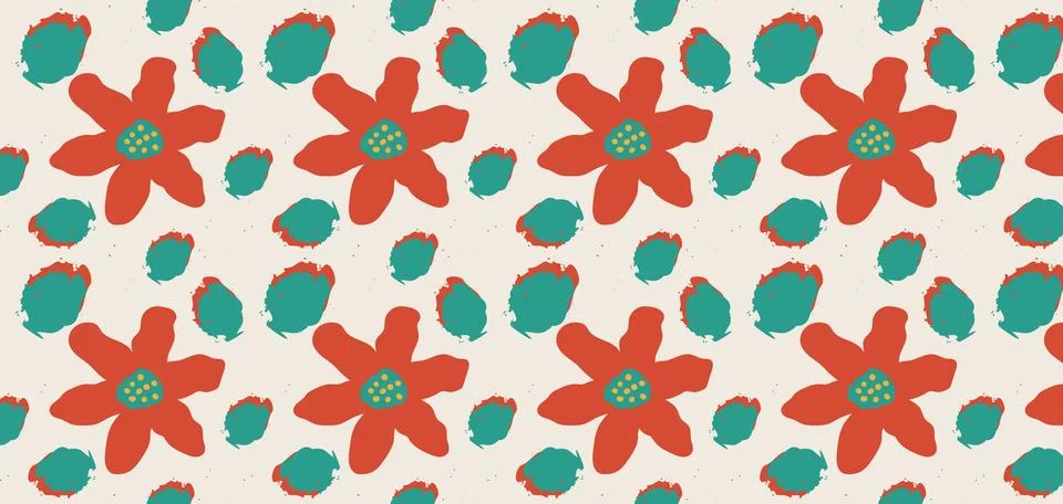 Hand drawn floral seamless pattern. Pastel boho background in minimalist fo.. Stock Illustration