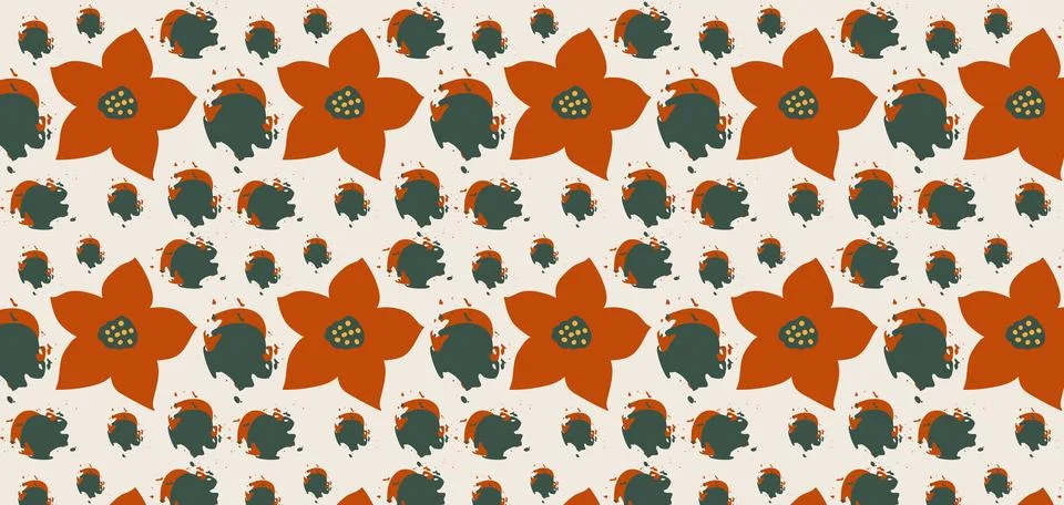 Hand drawn floral seamless pattern. Pastel boho background in minimalist fo.. Stock Illustration
