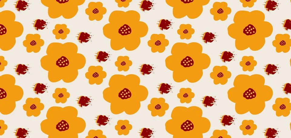 Hand drawn floral seamless pattern. Pastel boho background in minimalist fo.. Stock Illustration