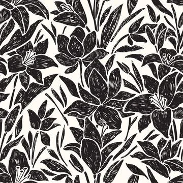 Hand drawn floral seamless pattern, vector scribble flower tile background イラスト素材
