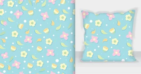 Hand drawn floral seamless pattern. mockup pillow イラスト素材
