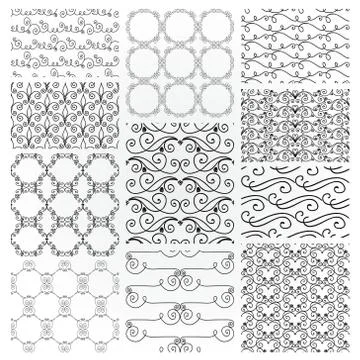 Hand Drawn Floral Seamless Patterns Stock Illustration