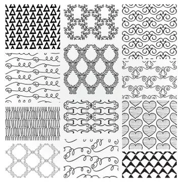 Hand Drawn Floral Seamless Patterns Stock Illustration