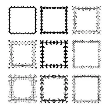 Hand drawn floral square frames for the page decoration. Stock Illustration