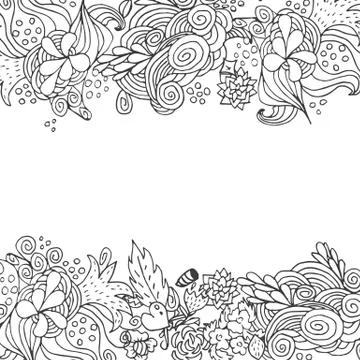 Hand drawn floral vector doodle top and down border card design Illustrazione stock
