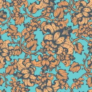 Hand Drawn Floral Vector Seamless Pattern Stock Illustration