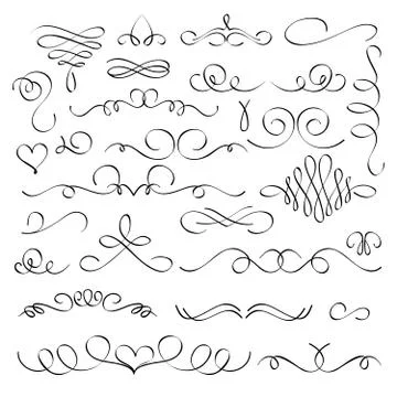 Hand drawn flourish elements, vintage calligraphic swirls. Vector ornaments 스톡 일러스트