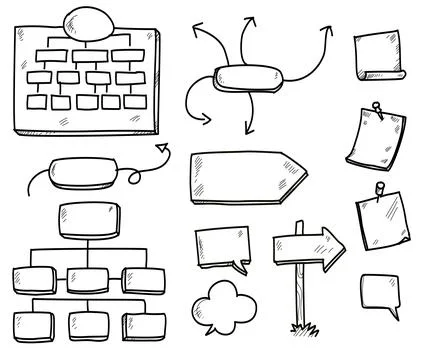 Hand-Drawn Flowchart and Diagram Elements. Vector Illustration doodle style Illustrazione stock