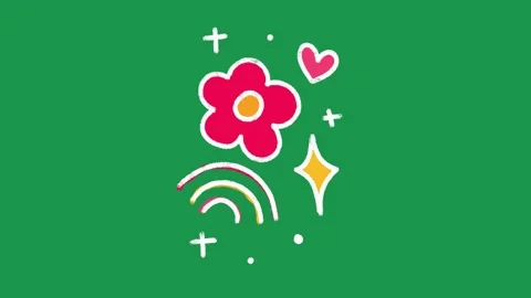 Hand Drawn Flower and Rainbow Sparkle Animation on Green Screen Overlay Vidéo 336579075