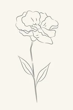 Hand drawn flower. Black line hand drawn floral element on beige backround Stock Illustration