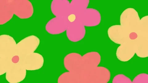 Hand drawn flower pattern animation green screen. Colorful spring blossom doodle Stock Footage 325797226