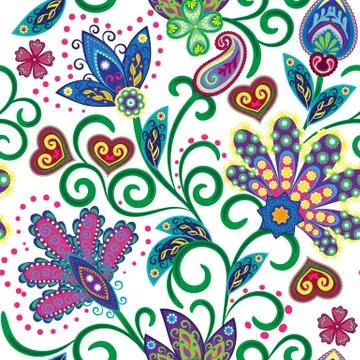 Hand drawn flower seamless pattern. Colorful seamless pattern with pargeting Stock Illustration