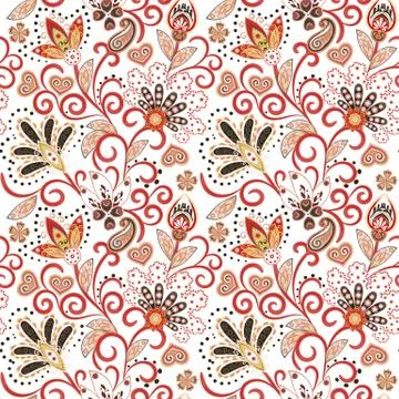 Hand drawn flower seamless pattern. Colorful seamless pattern with pargeting Stock Illustration
