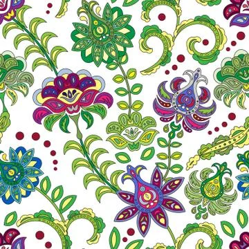 Hand drawn flower seamless pattern. Colorful seamless pattern with fantasy Stock Illustration
