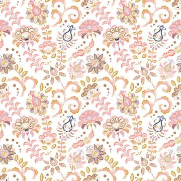 Hand drawn flower seamless pattern. Colorful seamless pattern with fantasy Stock Illustration