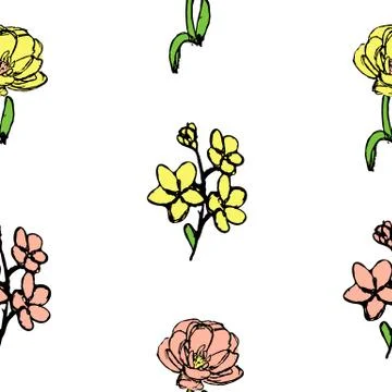 Hand drawn flower seamless pattern background. Vector Illustration Illustrazione stock