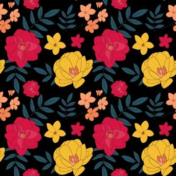 Hand drawn flower seamless pattern background. Vector Illustration EPS10 Stock Illustration