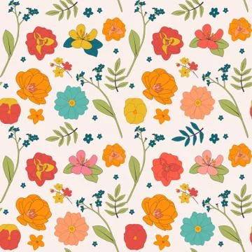 Hand drawn flower seamless pattern background. Vector Illustration Stock Illustration