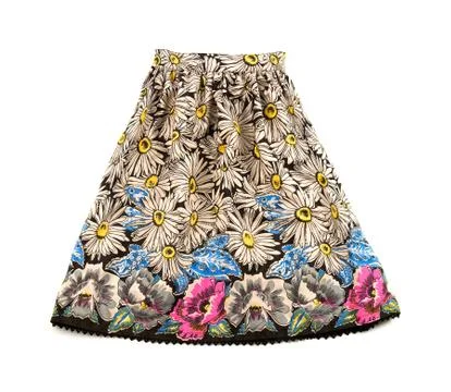 Hand drawn flowers pattern evase skirt with lace Stock Photos