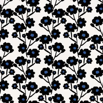 Hand Drawn Flowers Seamless Pattern Stock Illustration