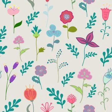 Hand drawn flowers seamless pattern Stock Illustration