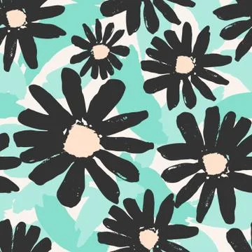 Hand Drawn Flowers Seamless Pattern Stock Illustration