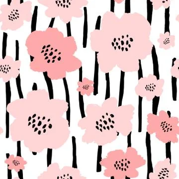 Hand Drawn Flowers Seamless Pattern Illustrazione stock
