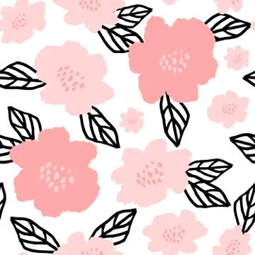 Hand Drawn Flowers Seamless Pattern Stock Illustration