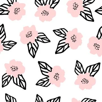 Hand Drawn Flowers Seamless Pattern Stock Illustration