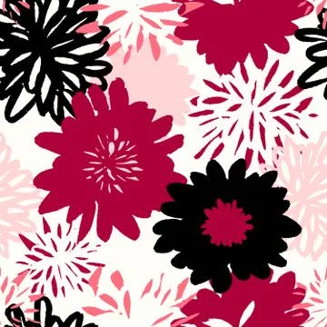 Hand Drawn Flowers Seamless Pattern Stock Illustration