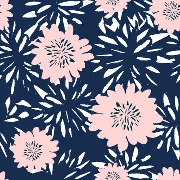 Hand Drawn Flowers Seamless Pattern Stock Illustration