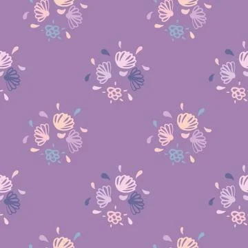 Hand drawn flowers seamless pattern. Doodle botanic elements in sift tones on Stock Illustration