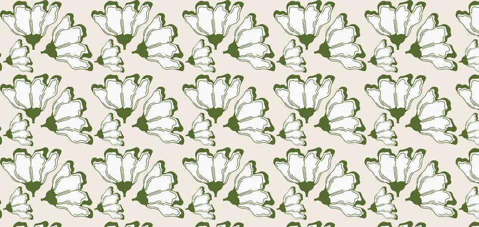 Hand drawn flowers seamless pattern. Pastel boho background in minimalist f.. Stock Illustration