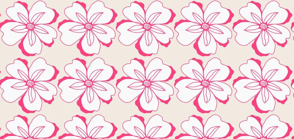 Hand drawn flowers seamless pattern. Pastel boho background in minimalist f.. Stock Illustration