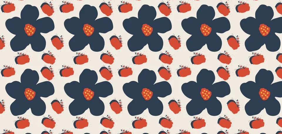 Hand drawn flowers seamless pattern. Pastel boho background in minimalist f.. Stock Illustration