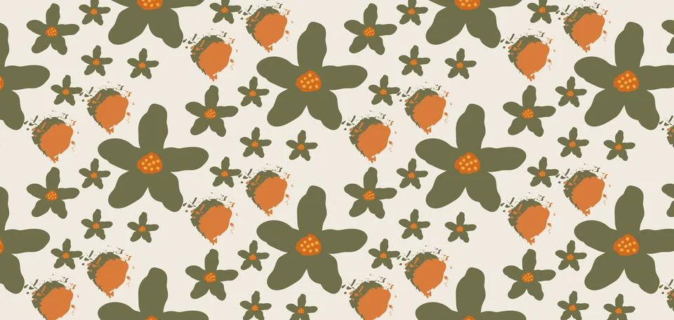 Hand drawn flowers seamless pattern. Pastel boho background in minimalist f.. Stock Illustration